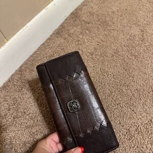 Brighton Dark Brown Leather Wallet with Silver Accent